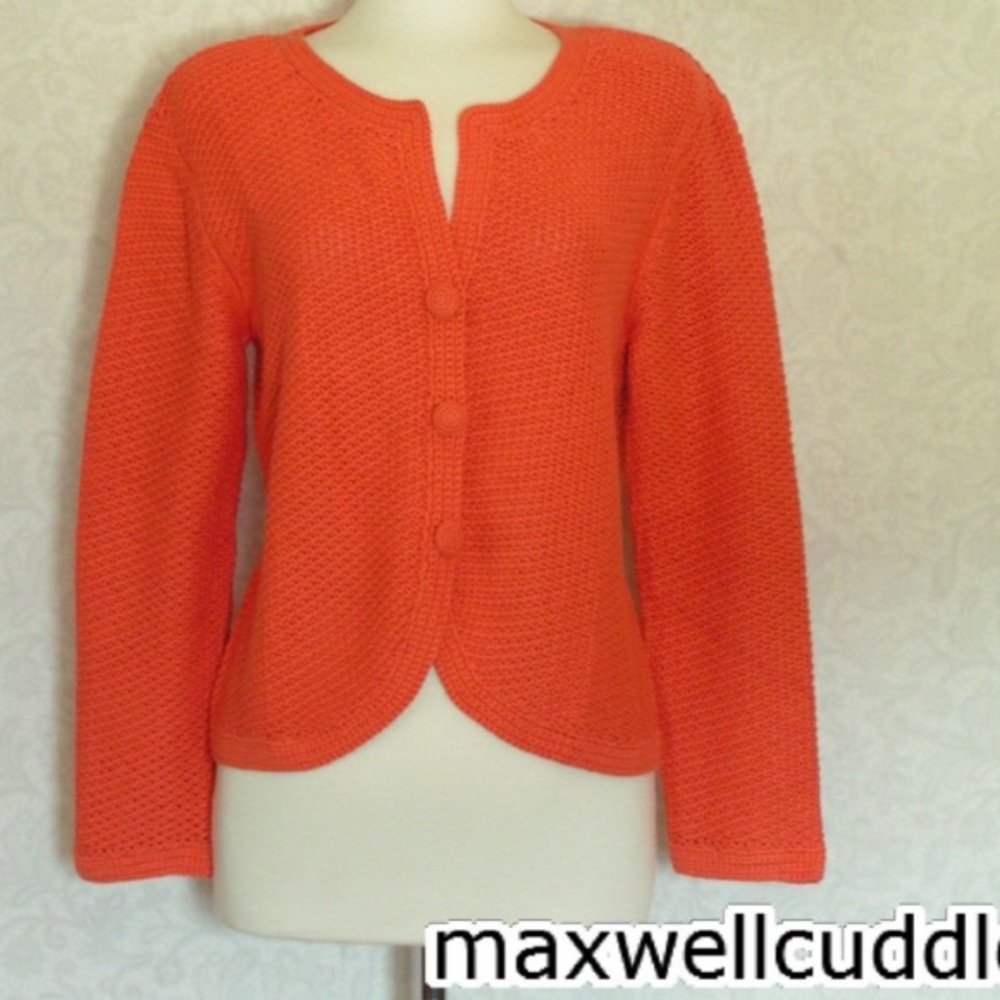 J JILL TUCK STITCH CARIDGAN SWEATER TANGERINE M P